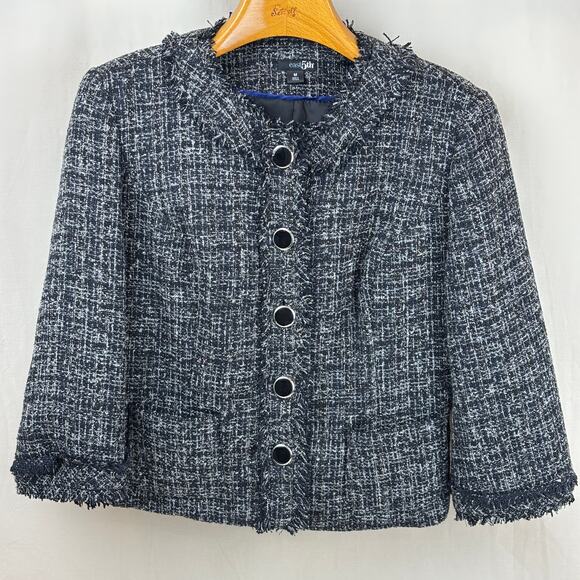 East 5th Black Gray Gold Tweed Button Front Jacket Sweater Light Shoulder Pads - Picture 1 of 12